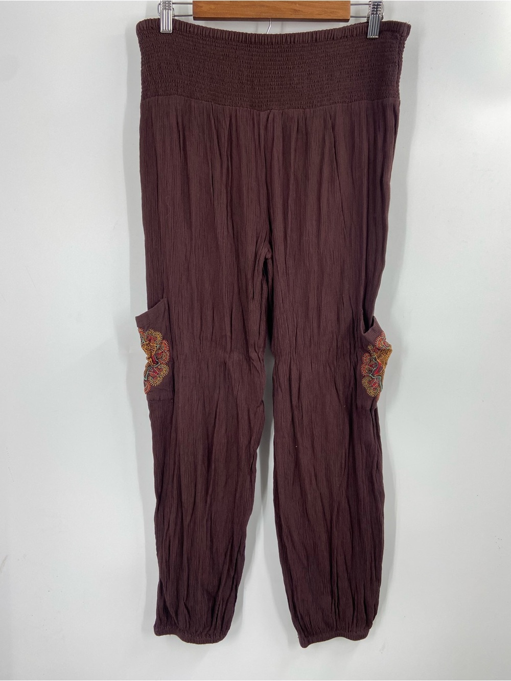 Earthbound Trading Co Pull-On Pants Embroidered Large Brown